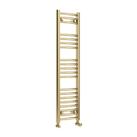 Toreno Heated Towel Rail - Brushed Brass - 300 x 1200mm - Curved Bars