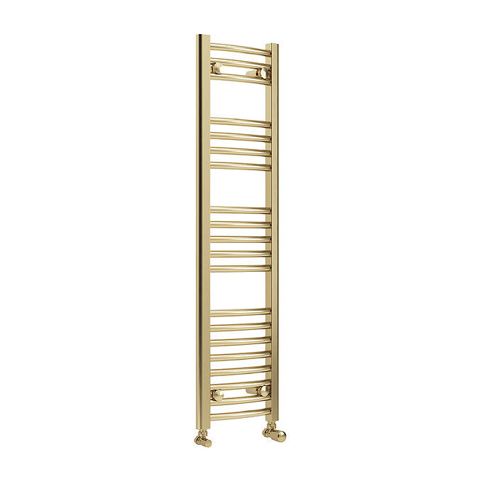 Toreno Heated Towel Rail - Brushed Brass - 300 x 1200mm - Curved Bars