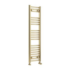 Toreno Heated Towel Rail - Brushed Brass - 300 x 1200mm - Curved Bars