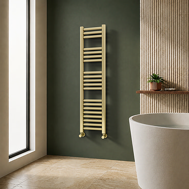 Toreno Heated Towel Rail - Brushed Brass - 300 x 1200mm - Straight Bars