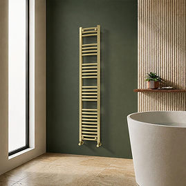 Toreno Heated Towel Rail - Brushed Brass - 300 x 1600mm - Curved Bars
