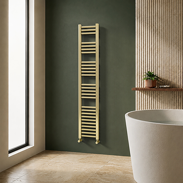 Toreno Heated Towel Rail - Brushed Brass - 300 x 1600mm - Straight Bars