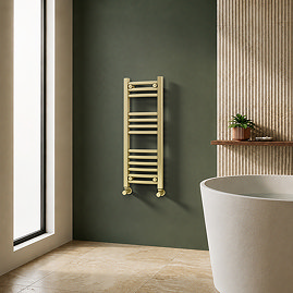 Toreno Heated Towel Rail – Brushed Brass – 300 x 800mm – Curved Bars