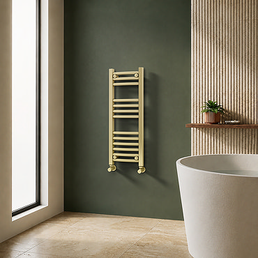 Toreno Heated Towel Rail – Brushed Brass – 300 x 800mm – Curved Bars