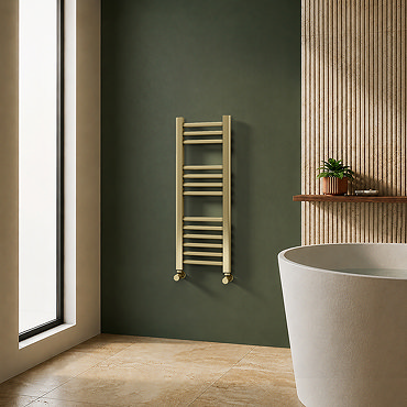 Toreno Heated Towel Rail – Brushed Brass – 300 x 800mm – Straight Bars