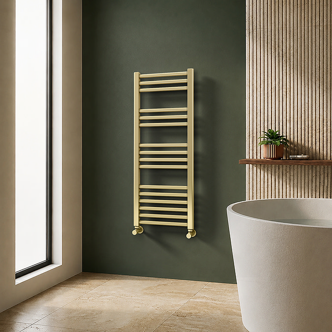 Toreno Heated Towel Rail – Brushed Brass – 400 x 1000mm – Straight Bars