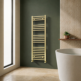 Toreno Heated Towel Rail – Brushed Brass – 400 x 1200mm – Curved Bars