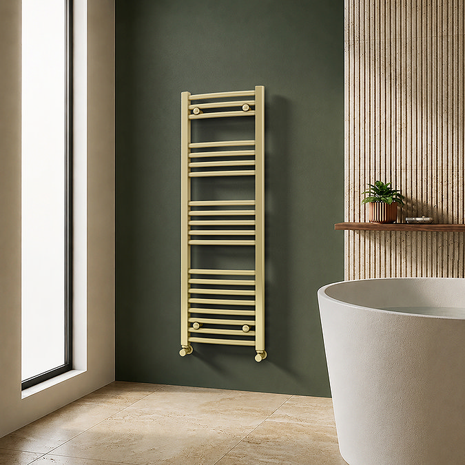 Toreno Heated Towel Rail – Brushed Brass – 400 x 1200mm – Curved Bars
