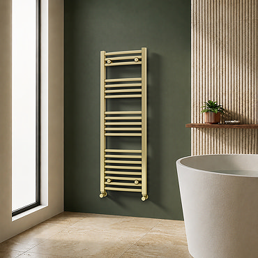 Toreno Heated Towel Rail – Brushed Brass – 400 x 1200mm – Curved Bars