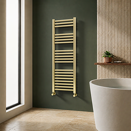 Toreno Heated Towel Rail - Brushed Brass - 400 x 1200mm - Straight Bars