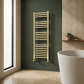 Toreno Heated Towel Rail - Brushed Brass - 400 x 1200mm - Straight Bars