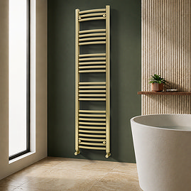 Toreno Heated Towel Rail - Brushed Brass - 400 x 1600mm - Curved Bars