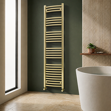 Toreno Heated Towel Rail - Brushed Brass - 400 x 1600mm - Curved Bars