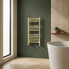 Toreno Heated Towel Rail - Brushed Brass - 400 x 800mm - Curved Bars