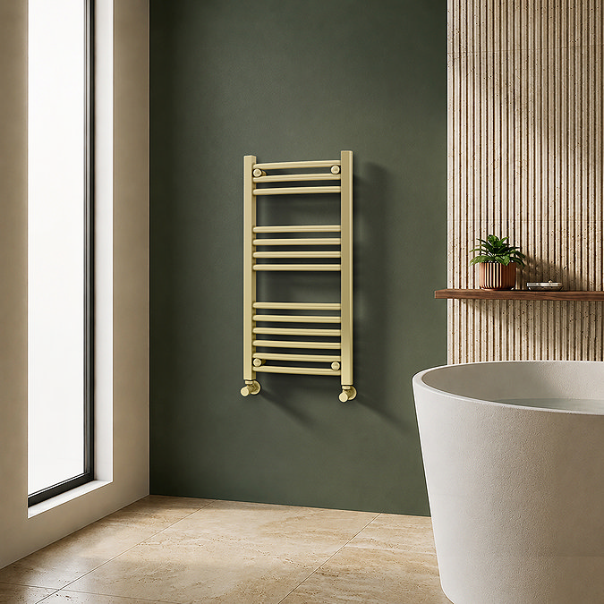 Toreno Heated Towel Rail - Brushed Brass - 400 x 800mm - Curved Bars