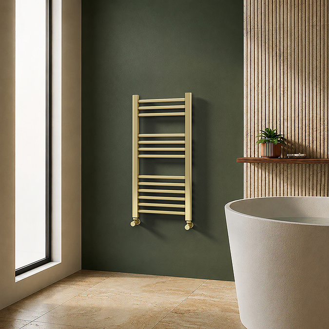 Toreno Heated Towel Rail – Brushed Brass – 400 x 800mm – Straight Bars