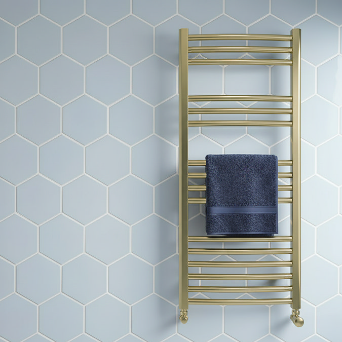 Toreno Heated Towel Rail – Brushed Brass – 500 x 1000mm – Curved Bars