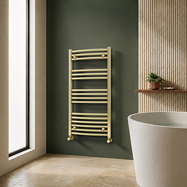 Toreno Heated Towel Rail – Brushed Brass – 500 x 1000mm – Curved Bars