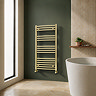Toreno Heated Towel Rail – Brushed Brass – 500 x 1000mm – Curved Bars