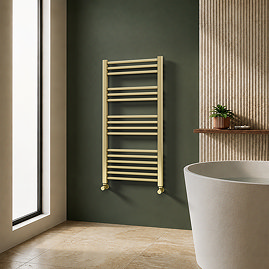 Toreno Heated Towel Rail - Brushed Brass - 500 x 1000mm - Straight Bars