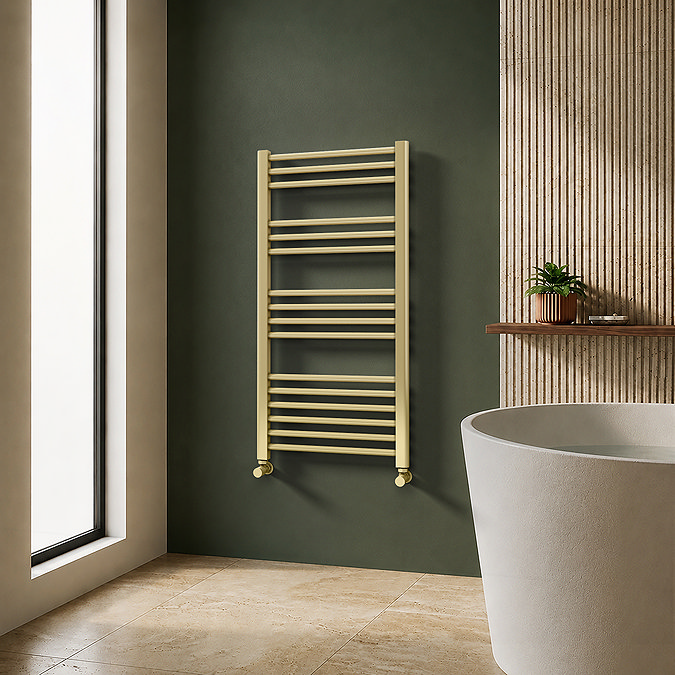 Toreno Heated Towel Rail - Brushed Brass - 500 x 1000mm - Straight Bars