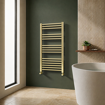 Toreno Heated Towel Rail - Brushed Brass - 500 x 1000mm - Straight Bars