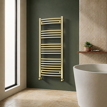 Toreno Heated Towel Rail – Brushed Brass – 500 x 1200mm – Curved Bars