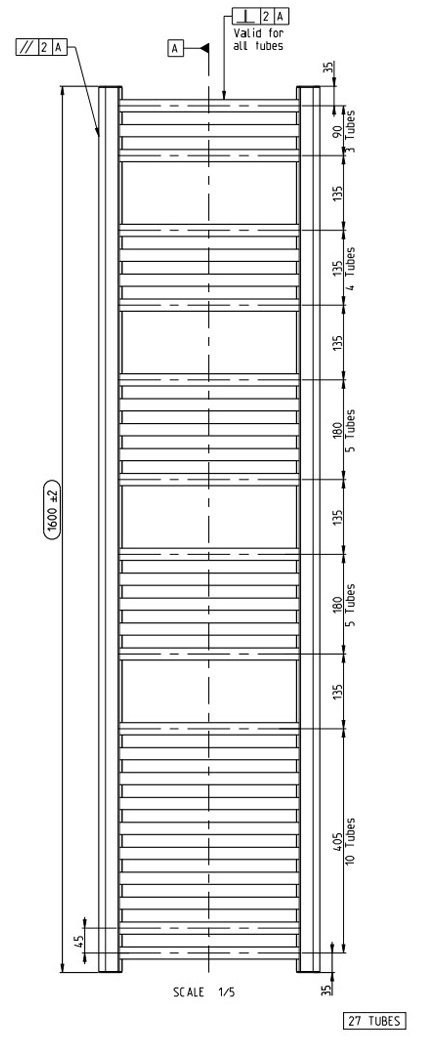 Toreno Heated Towel Rail - Brushed Brass - 500 x 1600mm - Curved Bars