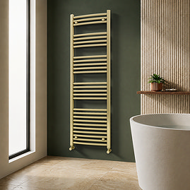 Toreno Heated Towel Rail - Brushed Brass - 500 x 1600mm - Curved Bars