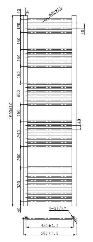 Toreno Heated Towel Rail – Brushed Brass – 500 x 1800mm – Straight Bars