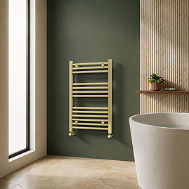 Toreno Heated Towel Rail – Brushed Brass – 500 x 800mm – Curved Bars