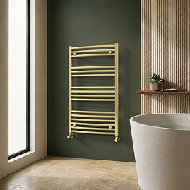 Toreno Heated Towel Rail - Brushed Brass - 600 x 1000mm - Curved Bars