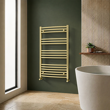 Toreno Heated Towel Rail - Brushed Brass - 600 x 1000mm - Curved Bars