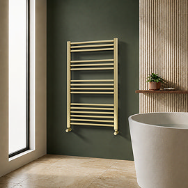 Toreno Heated Towel Rail - Brushed Brass - 600 x 1000mm - Straight Bars