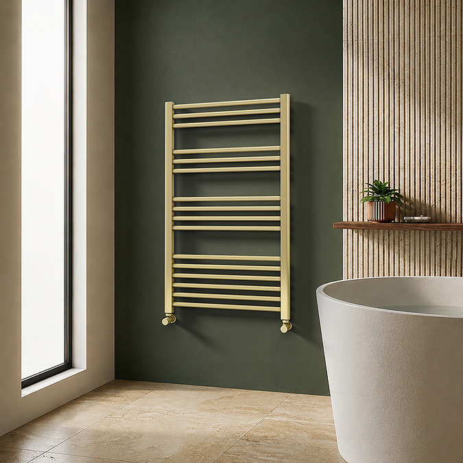 Toreno Heated Towel Rail - Brushed Brass - 600 x 1000mm - Straight Bars