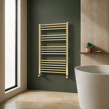 Toreno Heated Towel Rail - Brushed Brass - 600 x 1000mm - Straight Bars