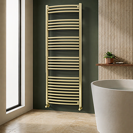 Toreno Heated Towel Rail - Brushed Brass - 600 x 1600mm - Curved Bars