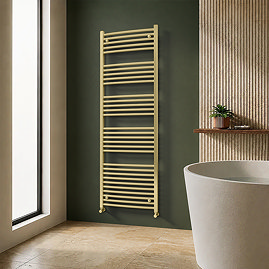 Toreno Heated Towel Rail – Brushed Brass – 600 x 1800mm – Curved Bars
