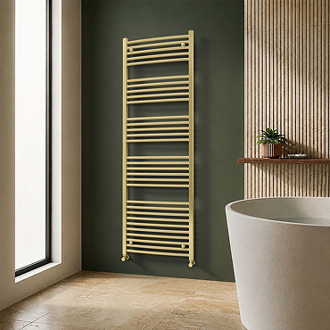 Toreno Heated Towel Rail – Brushed Brass – 600 x 1800mm – Curved Bars