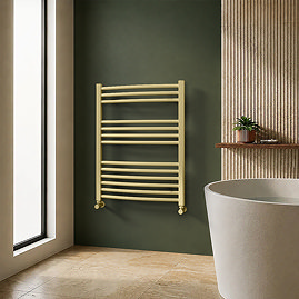 Toreno Heated Towel Rail - Brushed Brass - 600 x 800mm - Curved Bars