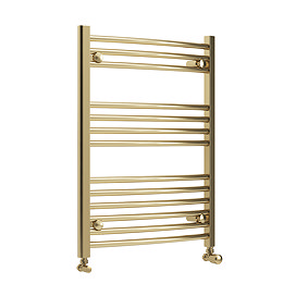 Toreno Heated Towel Rail - Brushed Brass - 600 x 800mm - Curved Bars