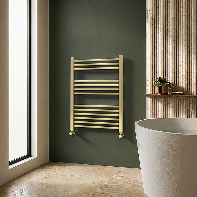 Toreno Heated Towel Rail – Brushed Brass – 600 x 800mm – Straight Bars