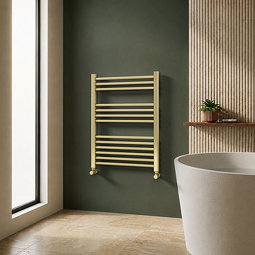 Toreno Heated Towel Rail – Brushed Brass – 600 x 800mm – Straight Bars