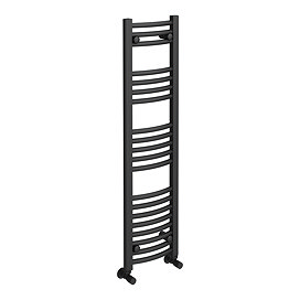 Toreno Heated Towel Rail - Matt Black - 300 x 1200mm - Curved Bars