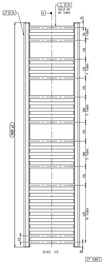 Toreno Heated Towel Rail - Matt Black - 300 x 1600mm - Curved Bars