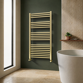 Toreno Heated Towel Rail - Brushed Brass - 600 x 1200mm - Straight Bars
