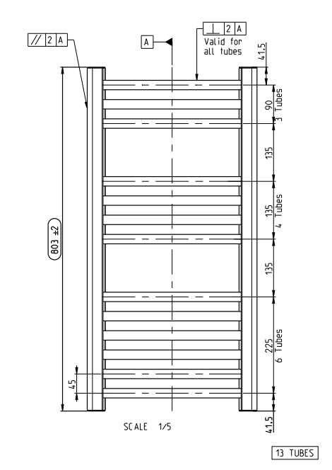 Toreno Heated Towel Rail - Matt Black - 600 x 800mm - Curved Bars