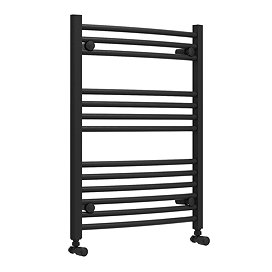Toreno Heated Towel Rail - Matt Black - 600 x 800mm - Curved Bars