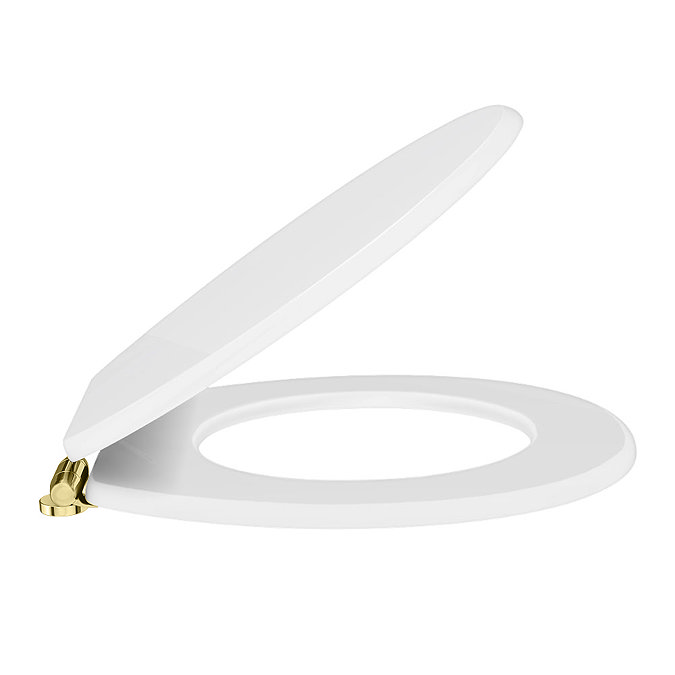 Toreno High Gloss White MDF Bottom Fixing Toilet Seat Brushed Brass Hinges  Profile Large Image