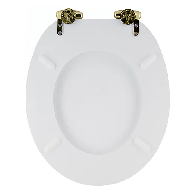 Toreno High Gloss White MDF Bottom Fixing Toilet Seat Brushed Brass Hinges  Feature Large Image